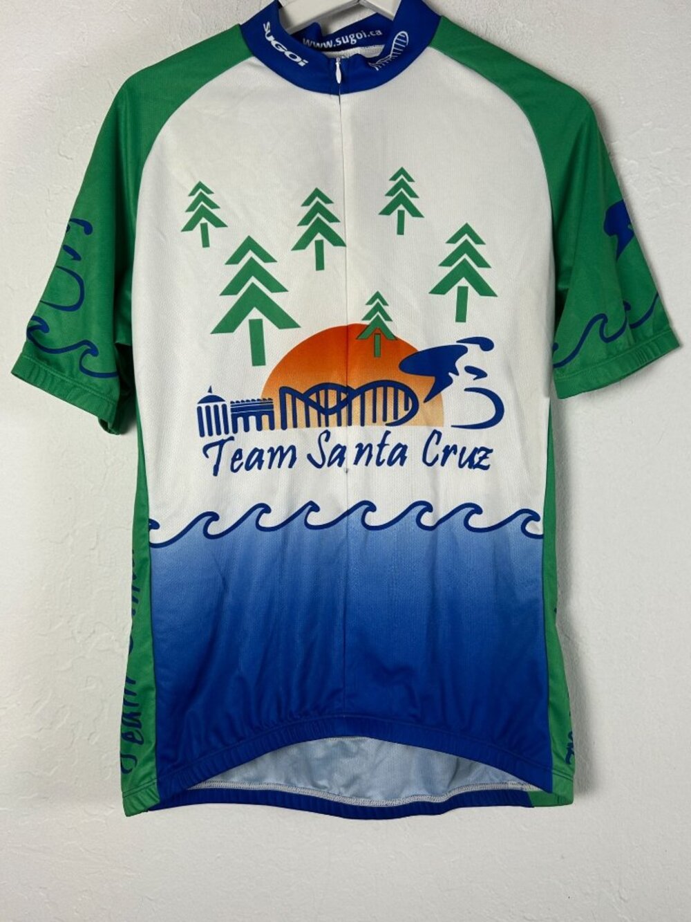 Sugoi Team Santa Cruz Cycling Jersey Large Unisex Short Sleeve Green Blue New